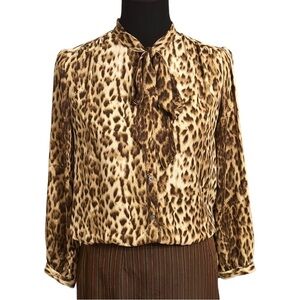 J.Crew Tie Neck Button Down Leopard Print Long Sleeve Size XS EUC